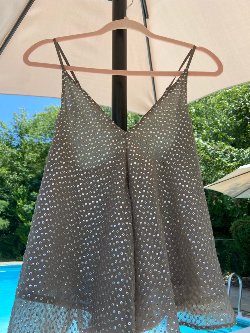 Zara gray sequin spaghetti strap top size Medium